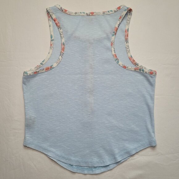 POL Henley Ringer Tank Top Floral Blue Small Boho Coastal - Picture 3 of 8